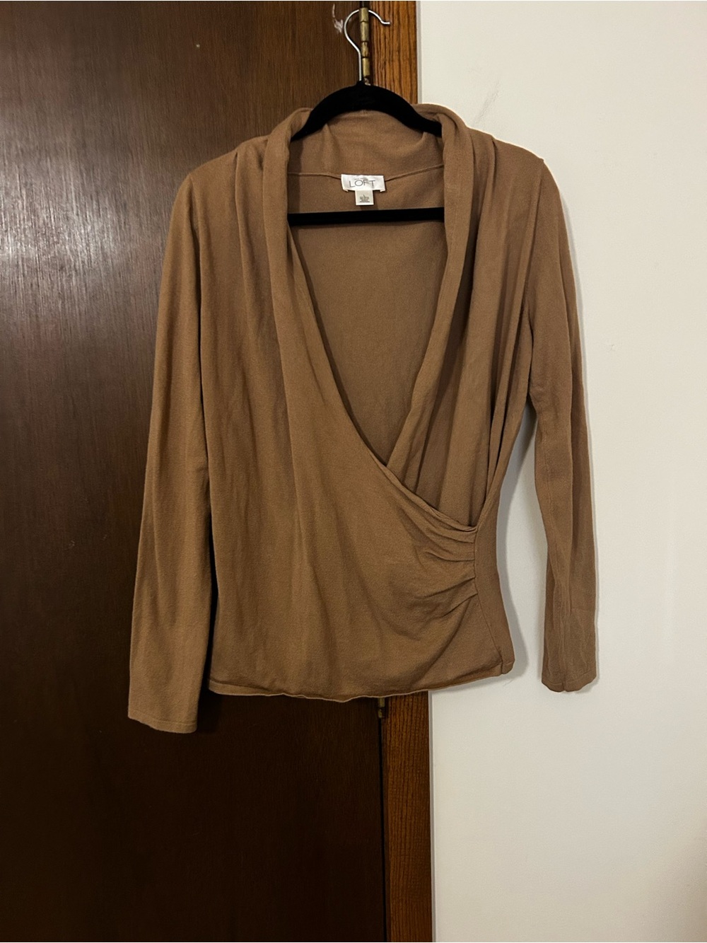 LOFT Camel Brown V-Neck Wrap Sweater